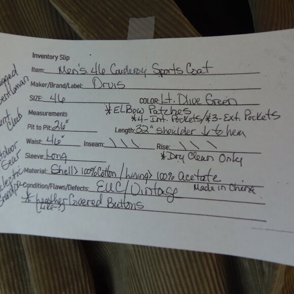 Vintage Orvis Mens 46 Olive Green Corduroy Jacket w/Elbow Pads Old Money ORVIS - Picture 2 of 16